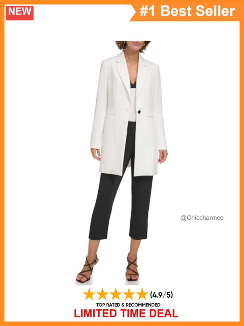 Longline One-Button Notch Collar Blazer Structured Tailored Business Casual
